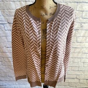 New York & Company Chevron Cardigan - Pink and Cream